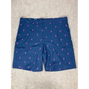 Birdie Bound Flamingo Print  Golf Cargo Shorts Mens Sz 40 Navy Blue Stretch New